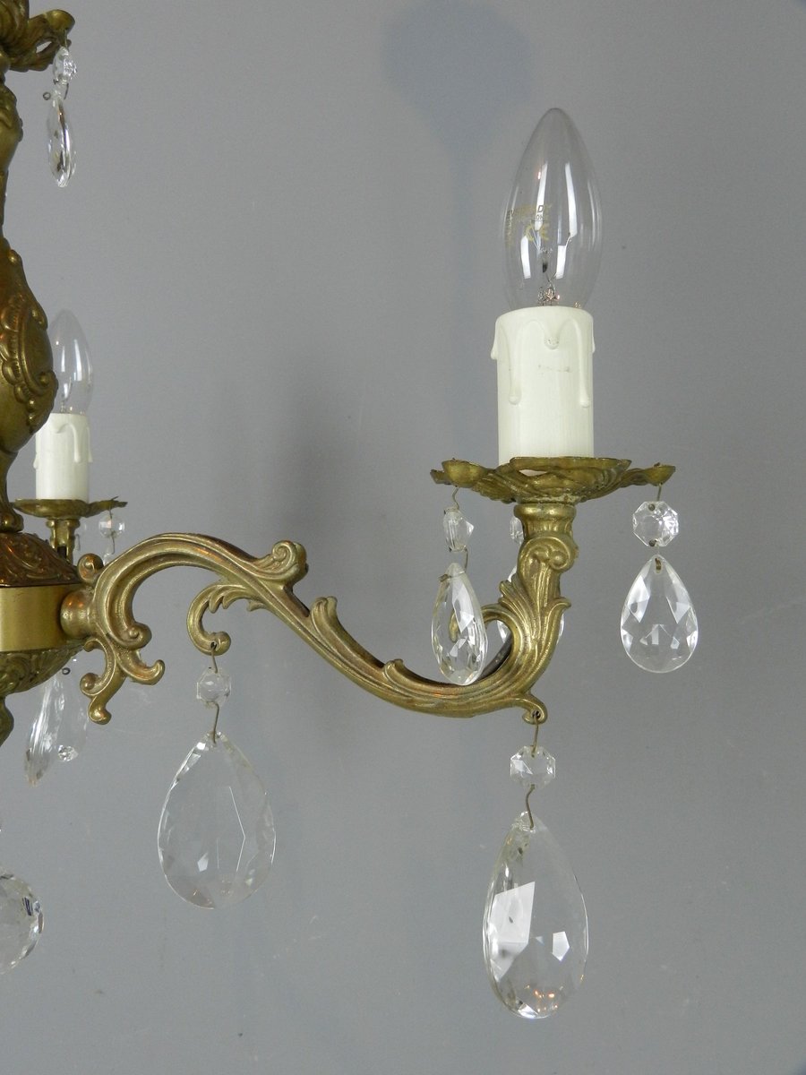 French Chandelier & Matching Wall Sconces, 1950s, Set of 3