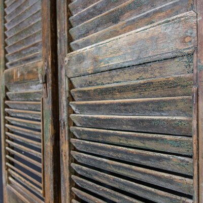 French Chateau Brocante Turquoise Wooden Shutters, 1920s, Set of 2-IA-723292