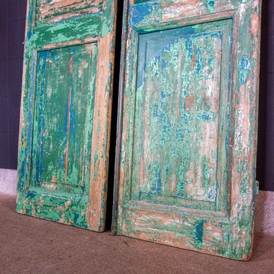 French Chateau Brocante Turquoise Wooden Shutters, 1920s, Set of 2-IA-723292