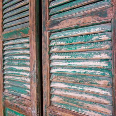 French Chateau Brocante Turquoise Wooden Shutters, 1920s, Set of 2-IA-723296