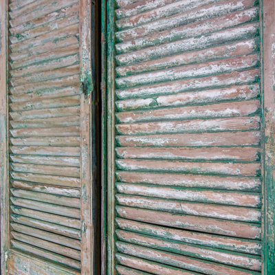 French Chateau Brocante Turquoise Wooden Shutters, 1920s, Set of 2-IA-723292