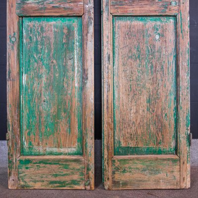 French Chateau Brocante Turquoise Wooden Shutters, 1920s, Set of 2-IA-723296