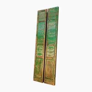 French Chateau Brocante Turquoise Wooden Shutters, 1920s, Set of 2-IA-723296