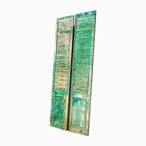 French Chateau Brocante Turquoise Wooden Shutters, 1920s, Set of 2-IA-723292