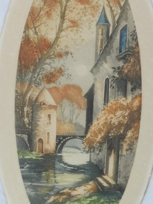 French Chateau Landscape Lithographs, 1920s, Set of 2-ARU-797949