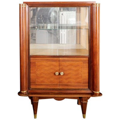 French Cherrywood Marquetry Vitrine attributed to Jules Leleu, 1930s-TDA-1376355