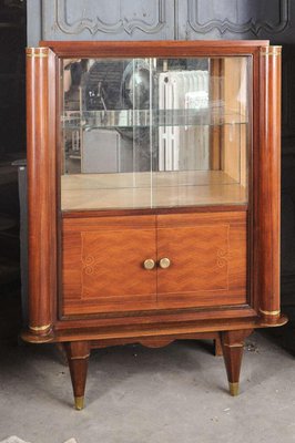 French Cherrywood Marquetry Vitrine attributed to Jules Leleu, 1930s-TDA-1376355