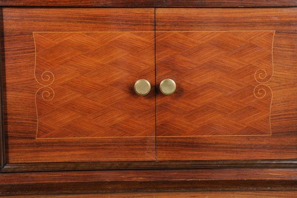 French Cherrywood Marquetry Vitrine attributed to Jules Leleu, 1930s-TDA-1376355