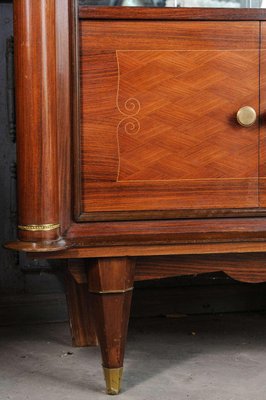 French Cherrywood Marquetry Vitrine attributed to Jules Leleu, 1930s-TDA-1376355