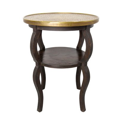 French Chestnut & Copper Table Sellette Side Table, 1940s-RIU-1718890