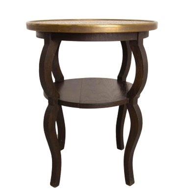 French Chestnut & Copper Table Sellette Side Table, 1940s-RIU-1718890