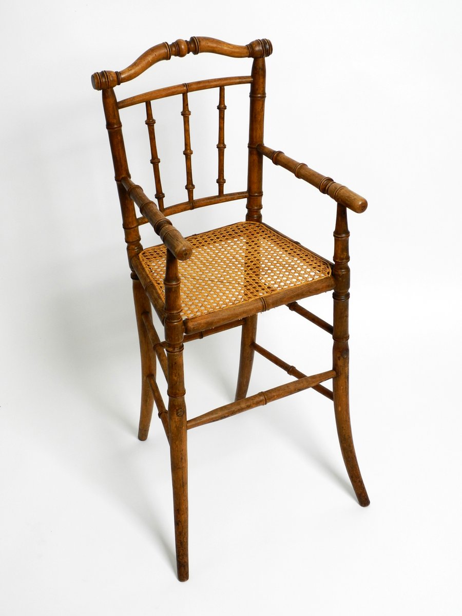 French Child's Highchair in Bentwood with Viennese Wicker Seat, 1930s