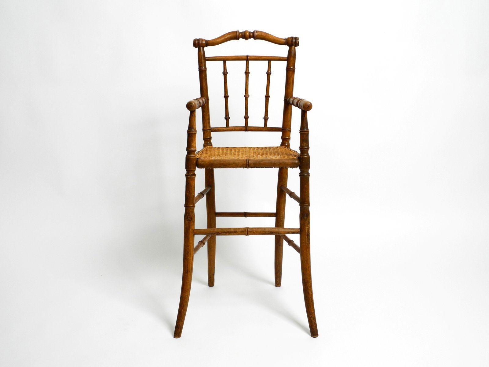 French Child's Highchair in Bentwood with Viennese Wicker Seat, 1930s