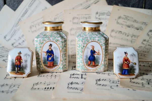 French Chinoiserie Paris Porcelain Teacaddies, 1850s, Set of 3-DVX-1285513