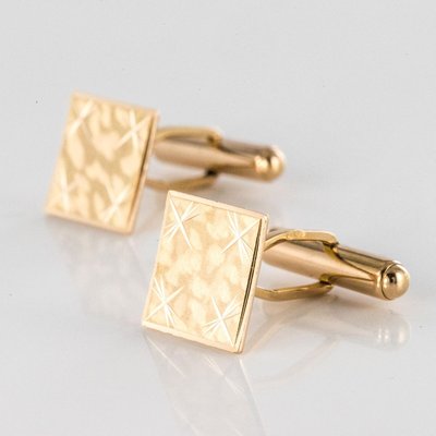 French Chiseled 18 Karat Yellow Gold Cufflinks, 1970s, Set of 2-OLU-896813