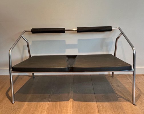 French Chrome and Rubber Metal Sofa from System, 1970s-BA-1705386