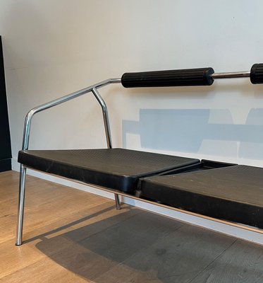 French Chrome and Rubber Metal Sofa from System, 1970s-BA-1705386