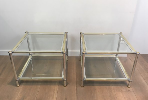 French Chrome, Gilt and Silver Métal Side Tables, 1970s, Set of 2-BA-2027654