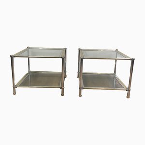 French Chrome, Gilt and Silver Métal Side Tables, 1970s, Set of 2-BA-2027654