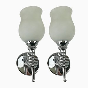 French Chrome-Plated Wall Lamps, 1950s, Set of 2-KDB-1293241