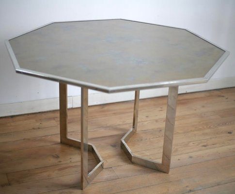 French Chrome Steel and Glass Dining Table, 1970s-MAO-561061