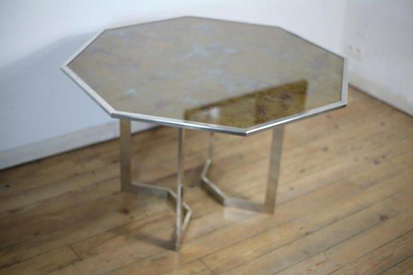 French Chrome Steel and Glass Dining Table, 1970s-MAO-561061