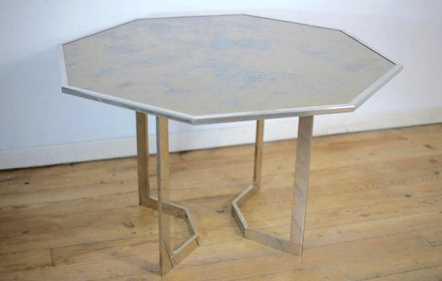 French Chrome Steel and Glass Dining Table, 1970s-MAO-561061