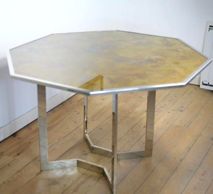 French Chrome Steel and Glass Dining Table, 1970s-MAO-561061