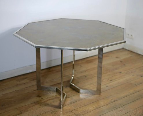 French Chrome Steel and Glass Dining Table, 1970s-MAO-561061