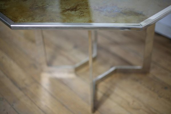 French Chrome Steel and Glass Dining Table, 1970s-MAO-561061