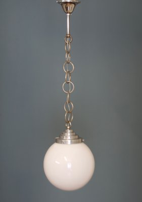 French Chromed Metal and Opaline Glass Pendant Lamp, 1940s-SY-1005406