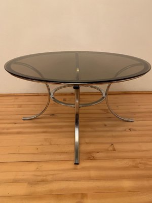 French Chromed Metal and Smoked Glass Coffee Table, 1970s-RTR-572047