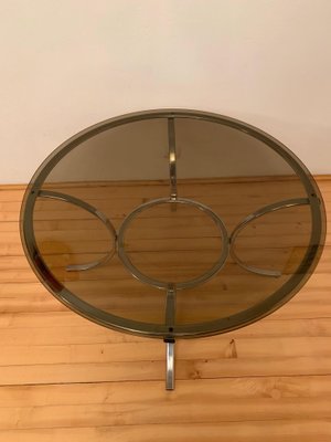 French Chromed Metal and Smoked Glass Coffee Table, 1970s-RTR-572047