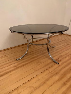 French Chromed Metal and Smoked Glass Coffee Table, 1970s-RTR-572047