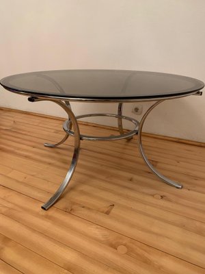 French Chromed Metal and Smoked Glass Coffee Table, 1970s-RTR-572047