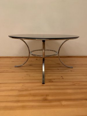 French Chromed Metal and Smoked Glass Coffee Table, 1970s-RTR-572047