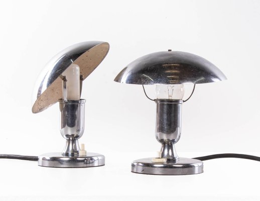 French Chromed Mushroom Table Lamps, Set of 2-DEK-932607