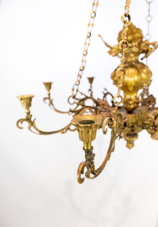 French Church Chandelier in Bronze with Beautiful Decorations, 1880s