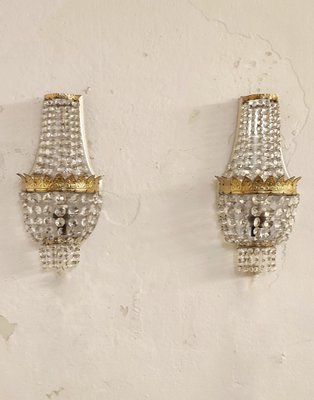 French Classic Crystal and Brass Wall Lights, 1950s, Set of 2-RGF-1092023