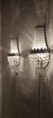 French Classic Crystal and Brass Wall Lights, 1950s, Set of 2-RGF-1092023