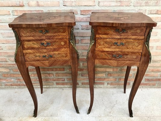 French Classic Louis VX style Marquetry Nightstands with Three Drawers, 1920s, Set of 2-NOU-1368517