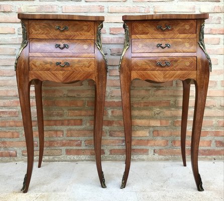 French Classic Louis VX style Marquetry Nightstands with Three Drawers, 1920s, Set of 2-NOU-1368517