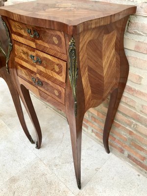 French Classic Louis VX style Marquetry Nightstands with Three Drawers, 1920s, Set of 2-NOU-1368517