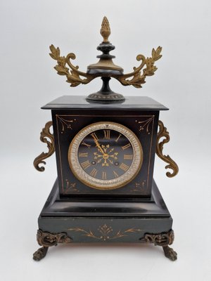 French Clock in Black Belgian Marble, Late 1800s-RKF-1803193