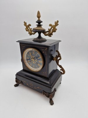 French Clock in Black Belgian Marble, Late 1800s-RKF-1803193