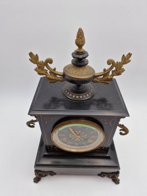 French Clock in Black Belgian Marble, Late 1800s-RKF-1803193