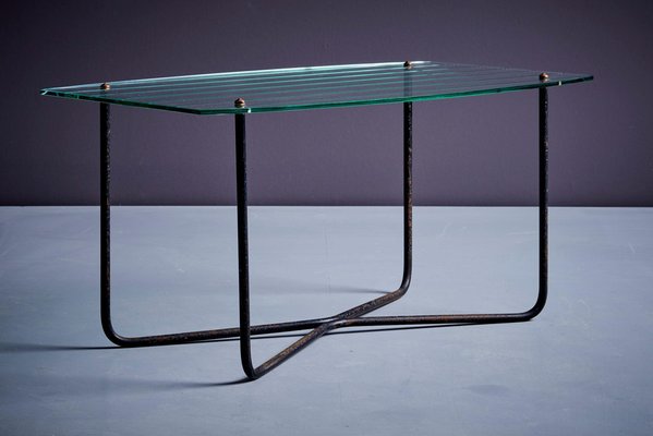 French Coffee Table in Glass and Iron by Jacques Hitier, 1950s-SFD-1799785