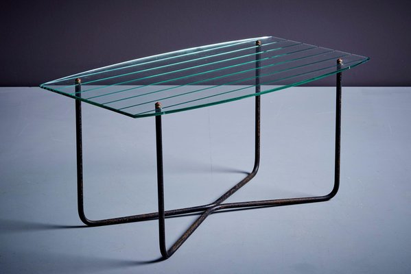 French Coffee Table in Glass and Iron by Jacques Hitier, 1950s-SFD-1799785