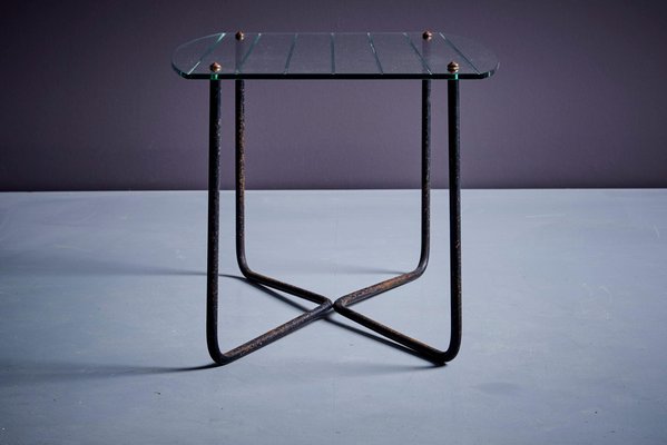 French Coffee Table in Glass and Iron by Jacques Hitier, 1950s-SFD-1799785