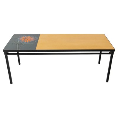 French Coffee Table in Glazed Vallauris Ceramic, Poplar and Iron, 1970s-RIU-1800664